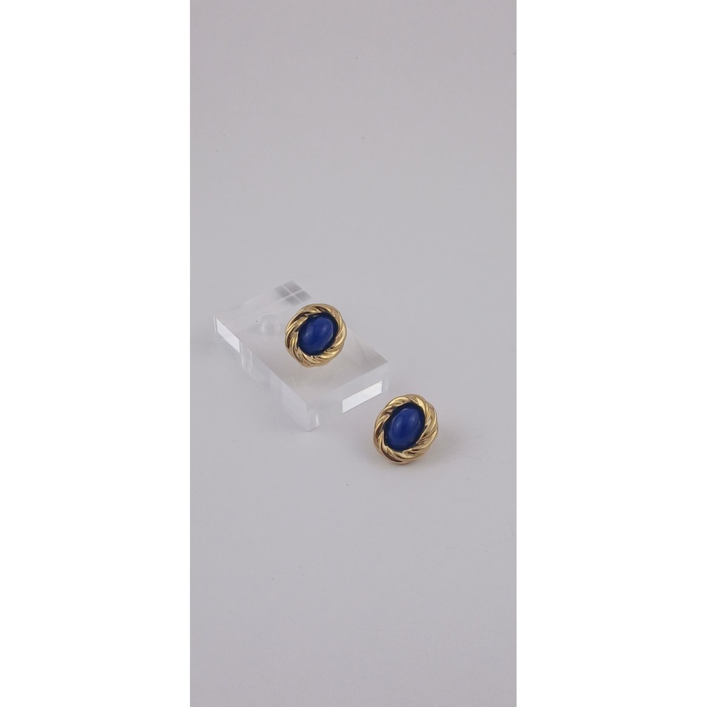 MINT Vintage Signed Kenneth Jay Lane Avon Faux lapis Royal Blue Cabochon Pierced